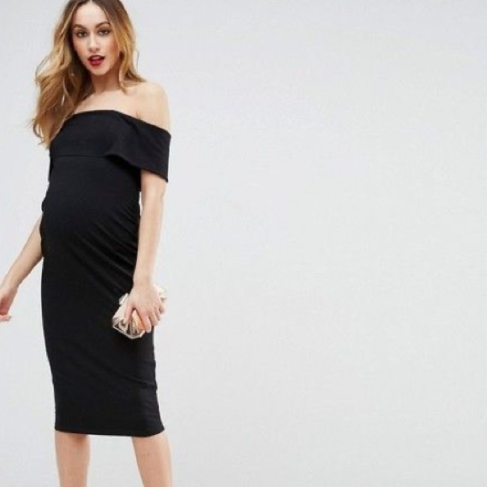 ASOS Maternity Deep Bardot Midi Bodycon Dress